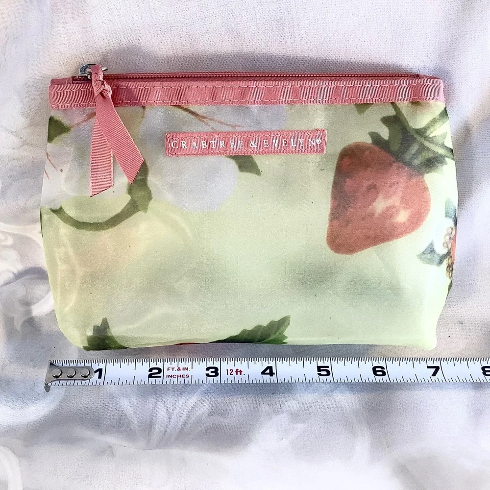 Crabtree & Evelyn Travel Makeup Bag Floral Strawberry 7” Zipper Translucent